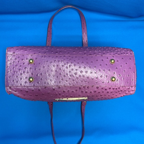 BRAHMIN LARGE TORI TOTE FIG NORMANDY OSTRICH EMBOSSED LEATHER PURPLE TYPE COLOR